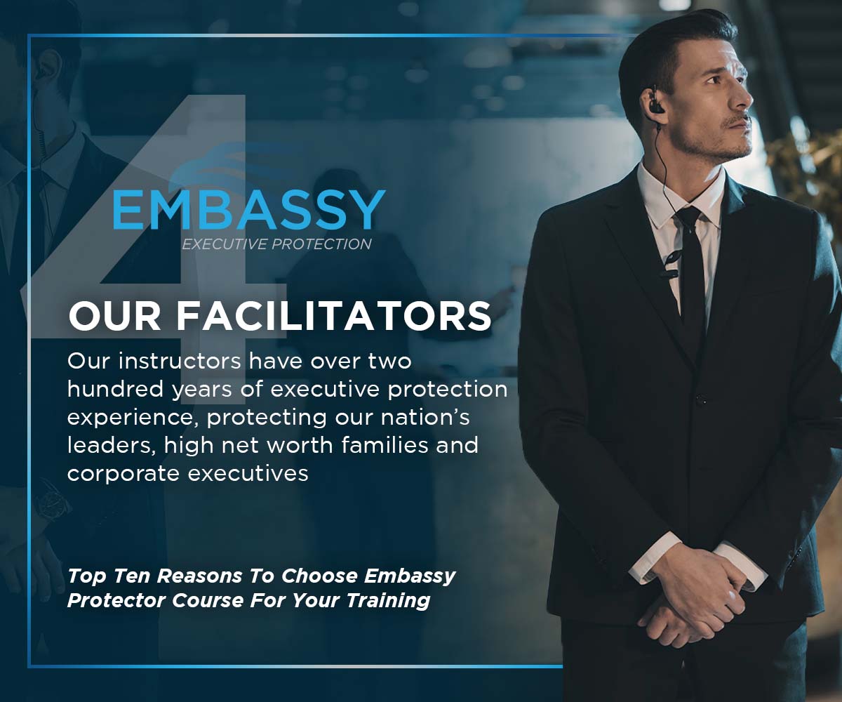 Our Facilitator Cadre: Our instructors have over two hundred years of executive protection experience, protecting our nation&rsquo;s leaders, high net worth families and corporate executives