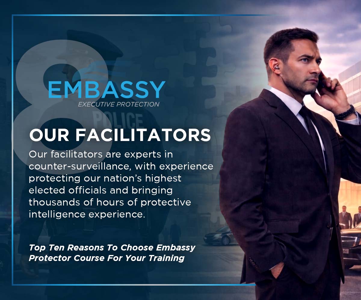 Our facilitators are experts in counter-surveillance, with experience protecting our nation&rsquo;s highest elected officials and bringing thousands of hours of protective intelligence experience.